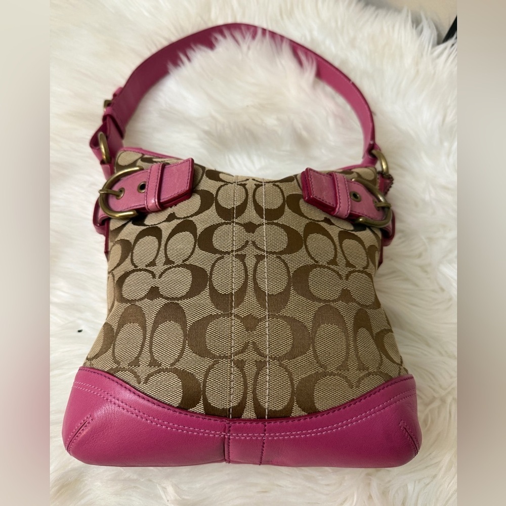 Coach Pink and Brown Signature Shoulder Bag - Picture 3 of 12